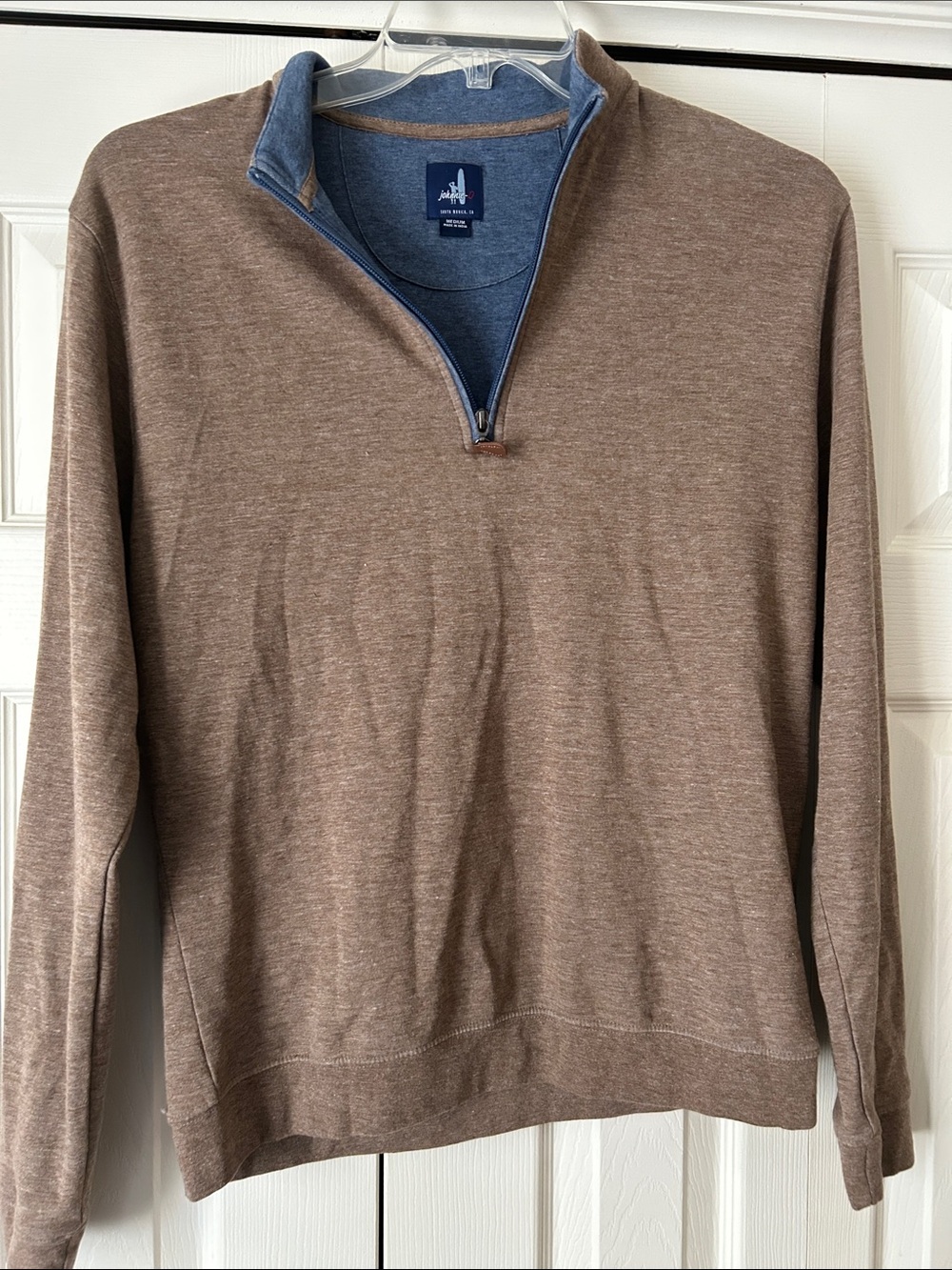 johnnie-O Camel Quarter-Zip Sully Sweater with Blue Trim size M